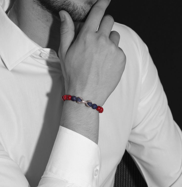 Luenzo Claw Red Jasper and Lapis Lazuli Bead Bracelet