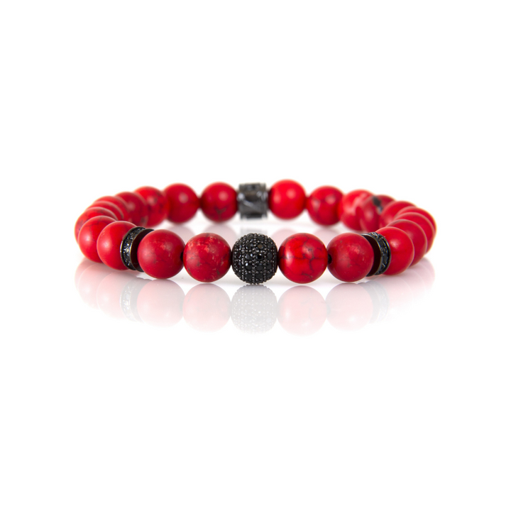 Luenzo Pavé Red/Black Jade Bead Bracelet