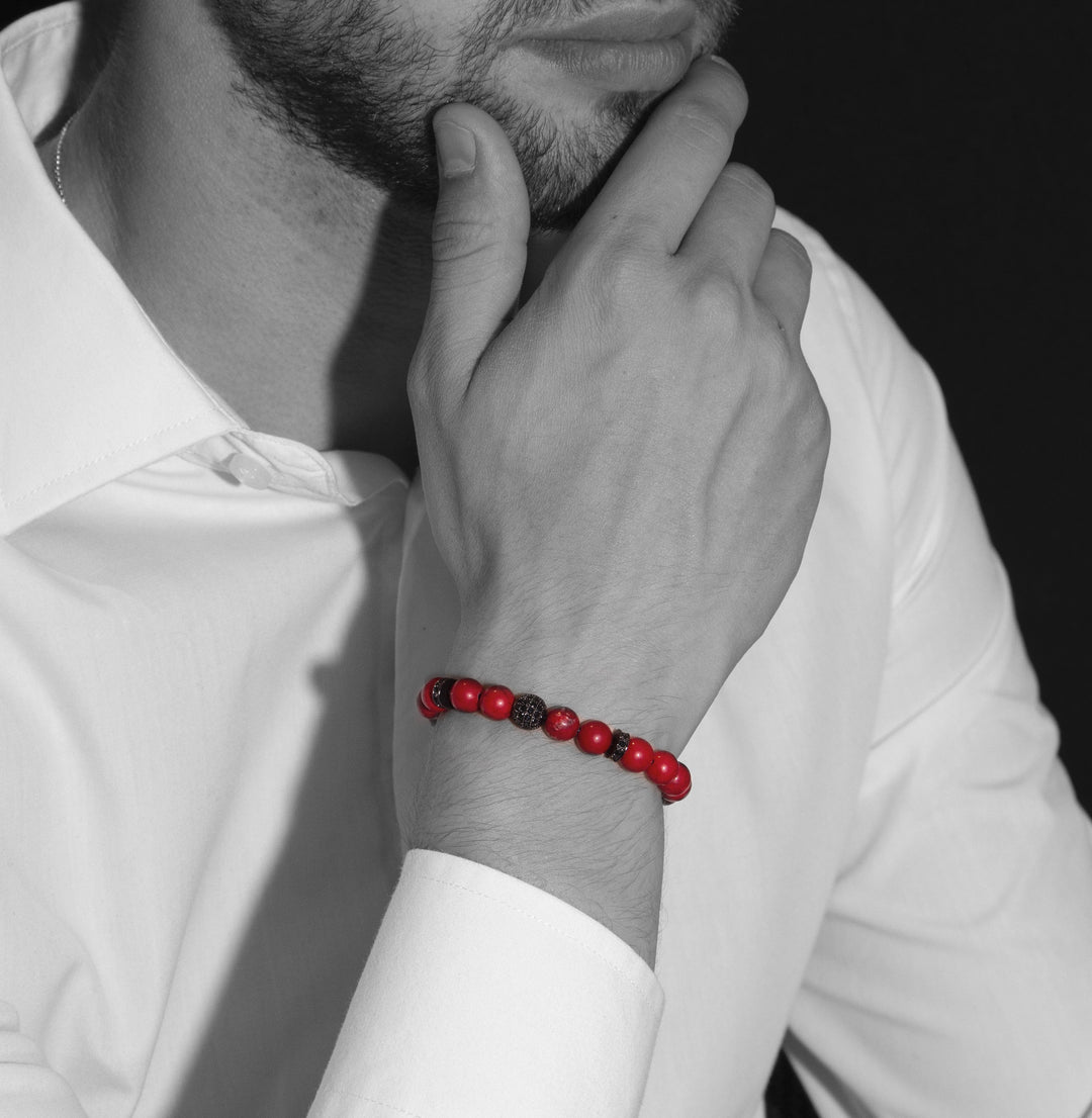 Luenzo Pavé Red/Black Jade Bead Bracelet