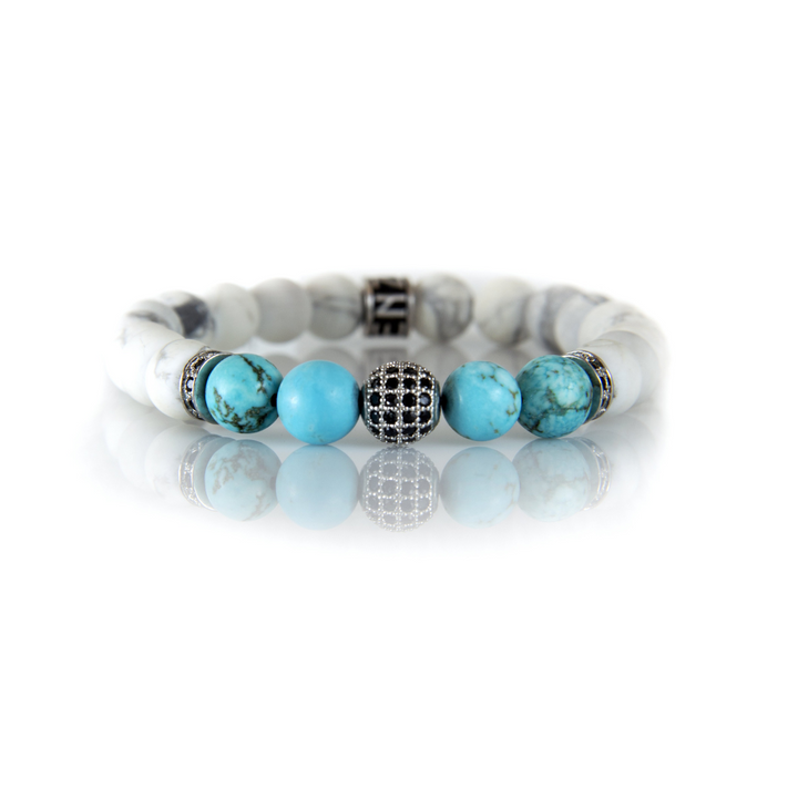 Luenzo Pavé White & Blue Turquoise Bead Bracelet