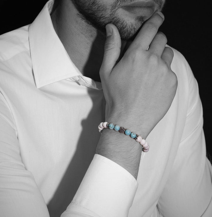 Luenzo Pavé White & Blue Turquoise Bead Bracelet