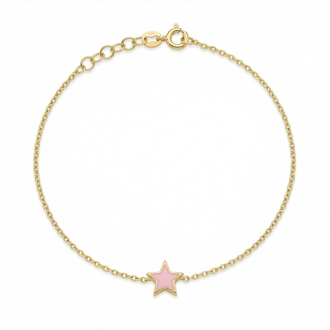 Star Bracelet with Pink Enamel & Natural Diamonds