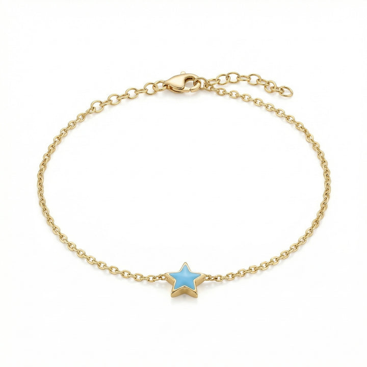 Star Bracelet with Sky Blue Enamel & Natural Diamonds