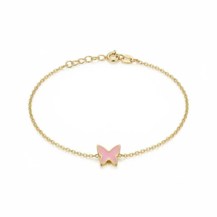 Butterfly Bracelet with Pink Enamel & Natural Diamonds