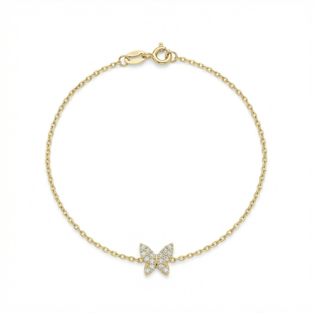 Butterfly Bracelet with Pink Enamel & Natural Diamonds
