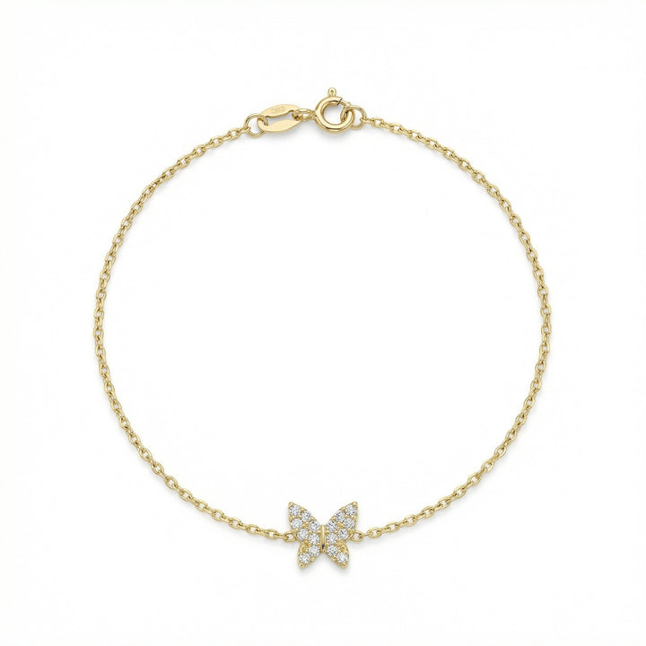 Butterfly Bracelet with Pink Enamel & Natural Diamonds