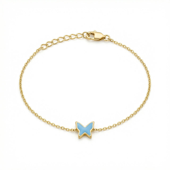 Butterfly Bracelet with Sky Blue Enamel & Natural Diamonds