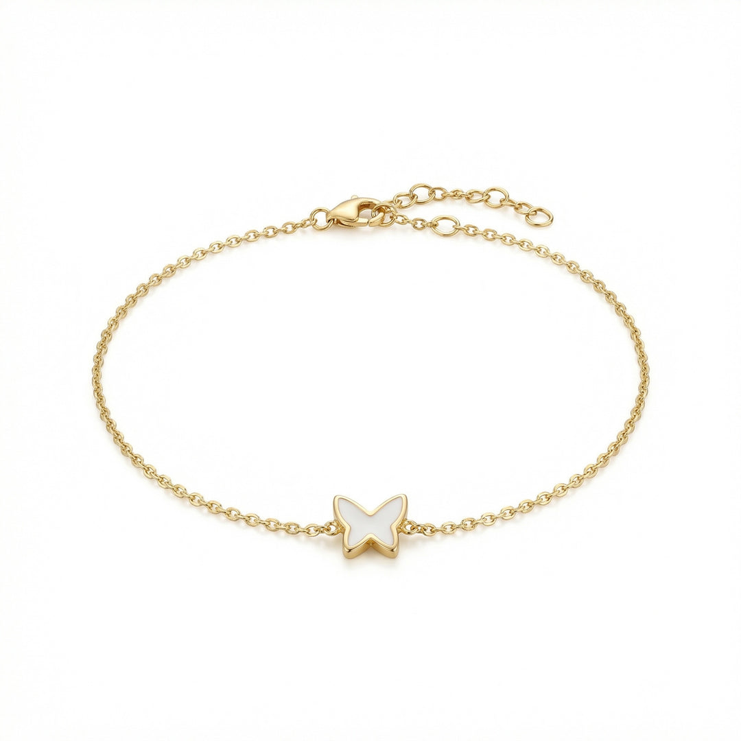 Butterfly Bracelet with White Enamel & Natural Diamonds