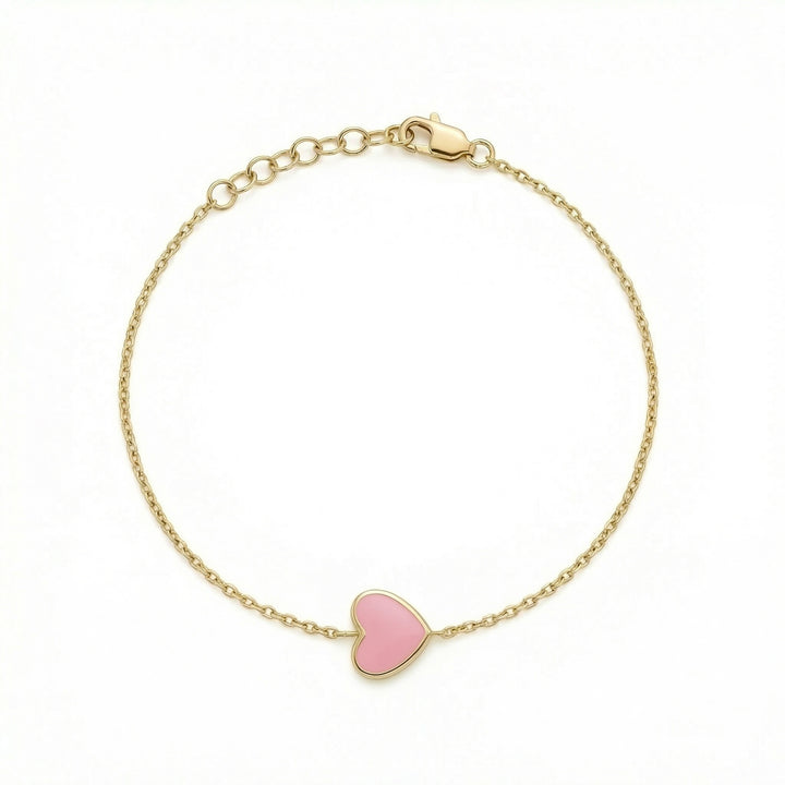 Heart Bracelet with Pink Enamel & Natural Diamonds