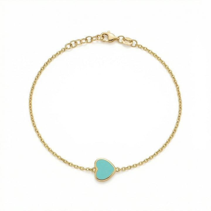 Heart Bracelet with Teal Enamel & Natural Diamonds