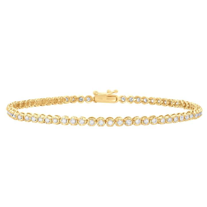 1.0ct TDW Lab Diamond Floral Set Tennis Bracelet 14K Yellow Gold