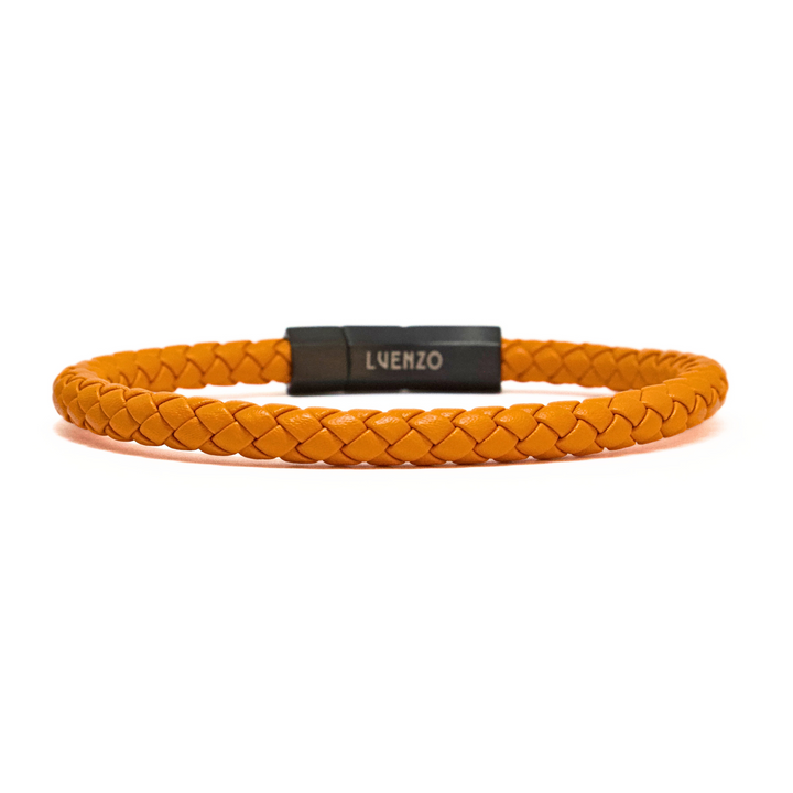 Luenzo Bright Orange Genuine Leather Bracelet