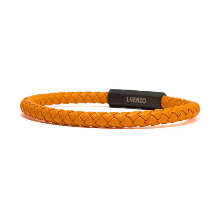 Luenzo Bright Orange Genuine Leather Bracelet