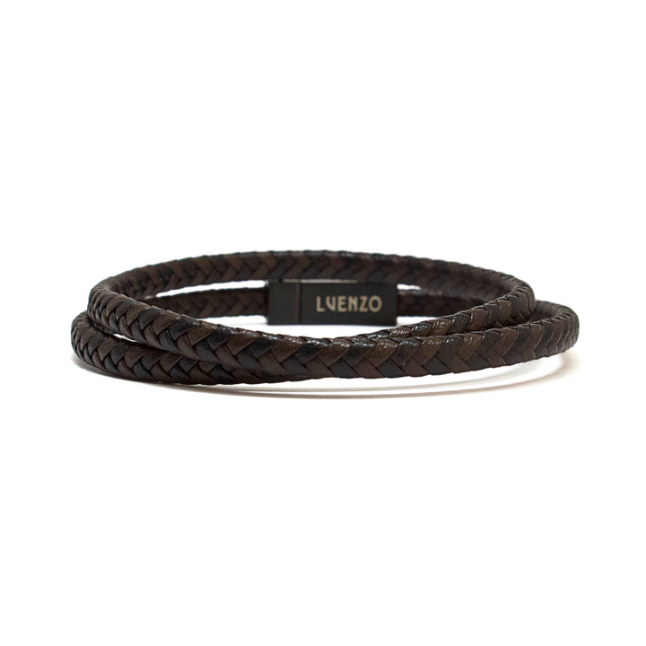 Luenzo Black & Brown Double Wrap Genuine Leather Bracelet