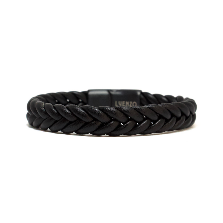 Luenzo Black Chevron Genuine Leather Bracelet