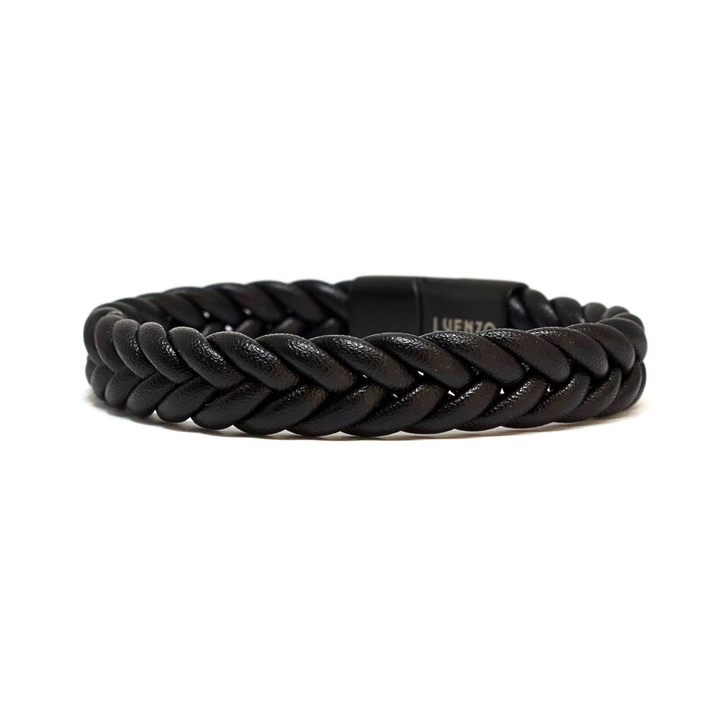 Luenzo Black Chevron Genuine Leather Bracelet