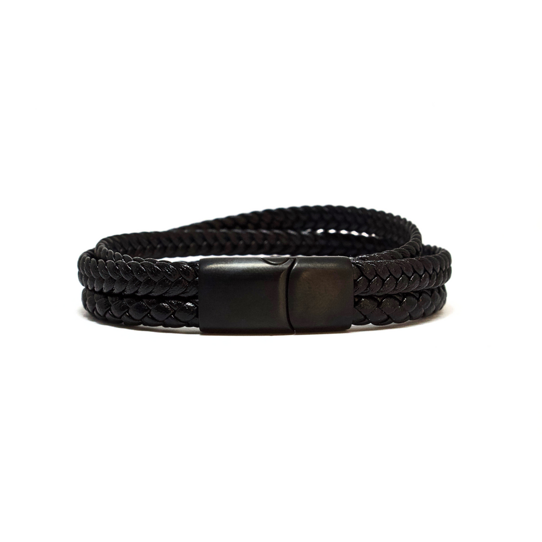 Luenzo Black Triple Wrap Genuine Leather Bracelet