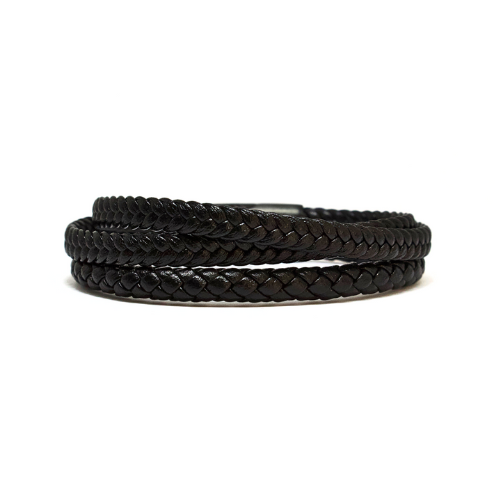 Luenzo Black Triple Wrap Genuine Leather Bracelet