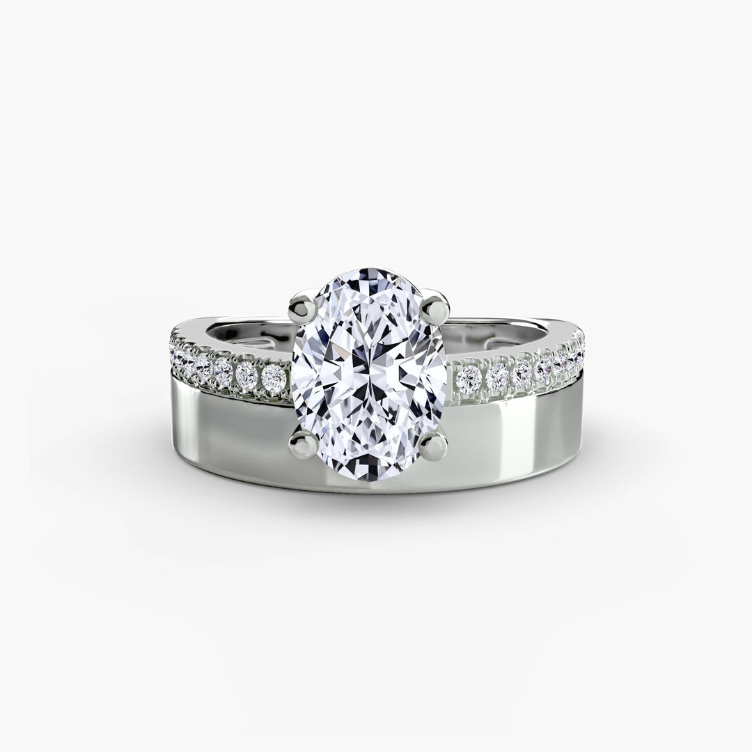 Wide Band Solitaire with Pavé Band