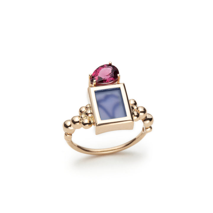 Serafino Joya Blue Agate & Rhodolite Ring