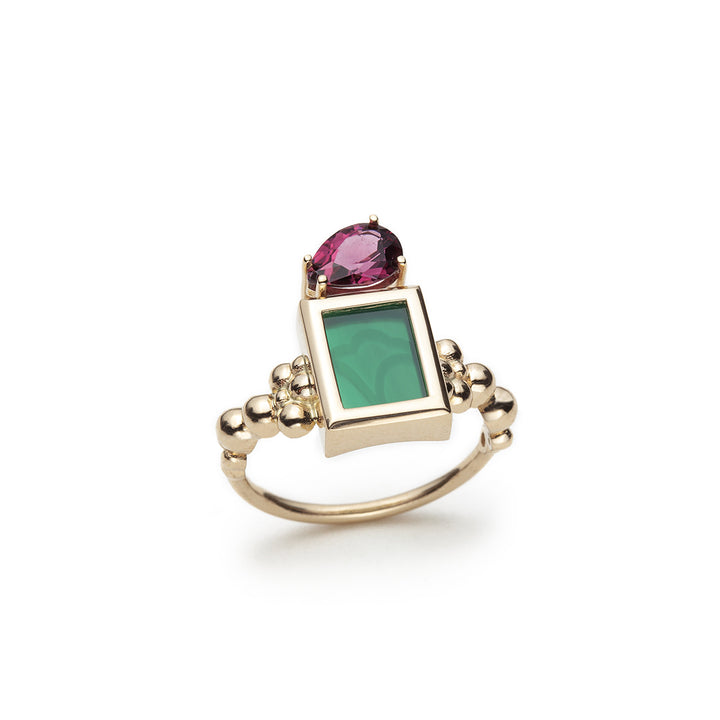 Serafino Joya Green Agate & Rhodolite Ring