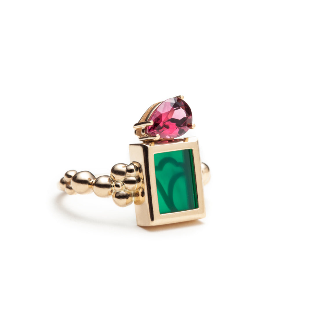 Serafino Joya Green Agate & Rhodolite Ring