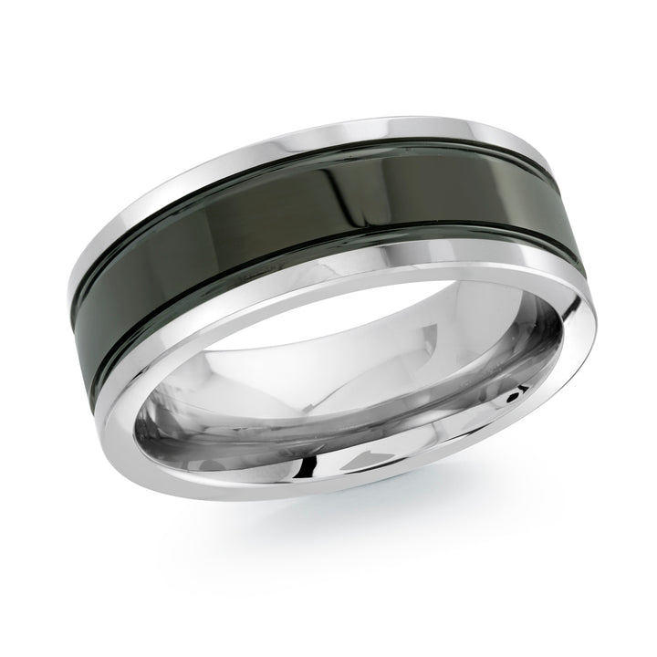 8mm Black & Silver Tungsten Ring