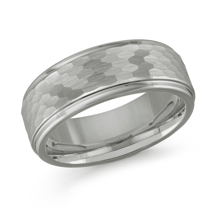 8mm Silver Hammer Finish Tungsten Ring