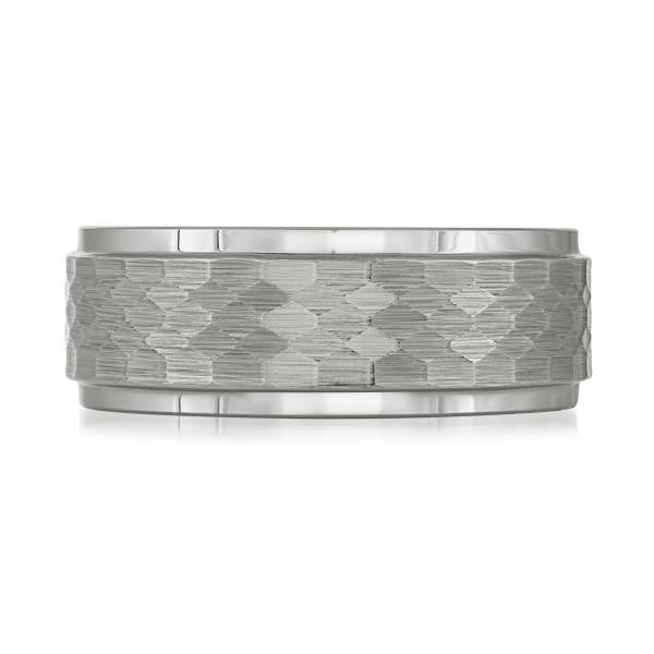 8mm Silver Hammer Finish Tungsten Ring