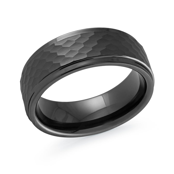 8mm Black Hammered Finish Tungsten Ring