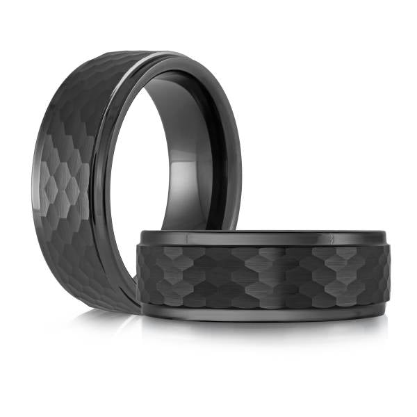 8mm Black Hammered Finish Tungsten Ring