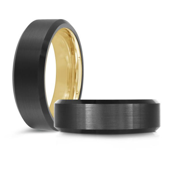 8mm Black & Inner Gold Tungsten Ring