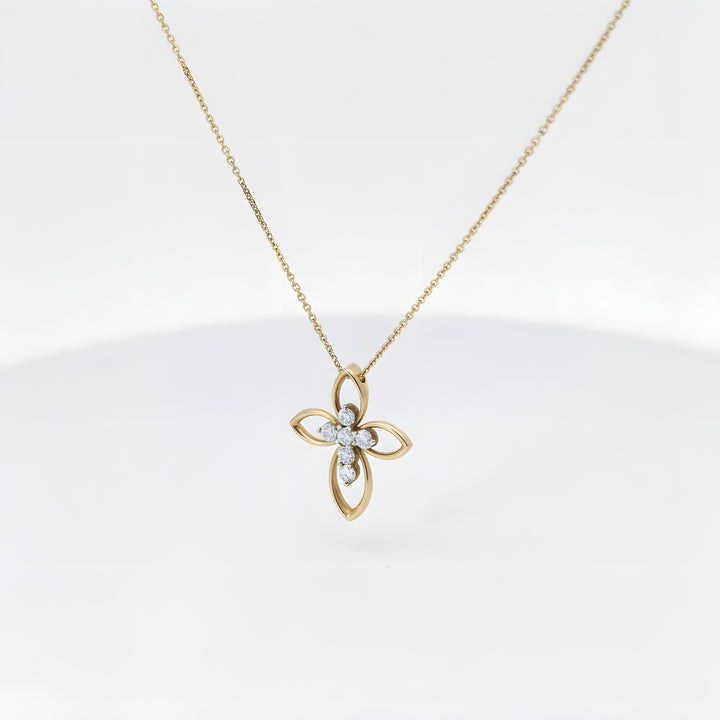 Diamond Cross Necklace with Gold Outline