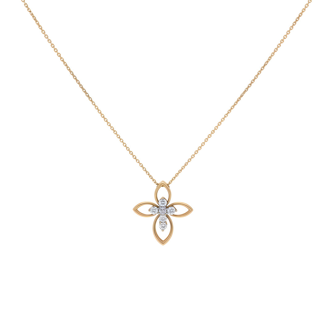 Diamond Cross Necklace with Gold Outline