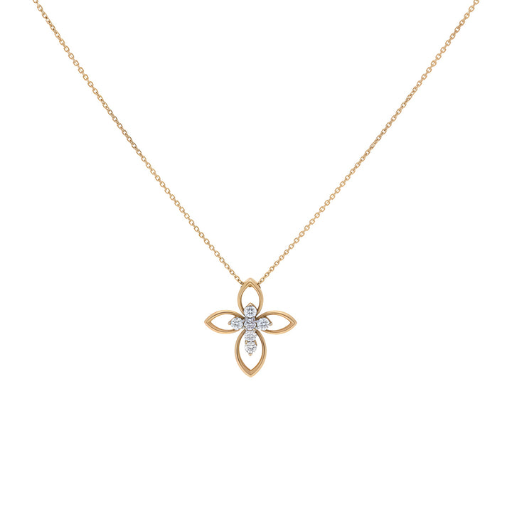 Diamond Cross Necklace with Gold Outline