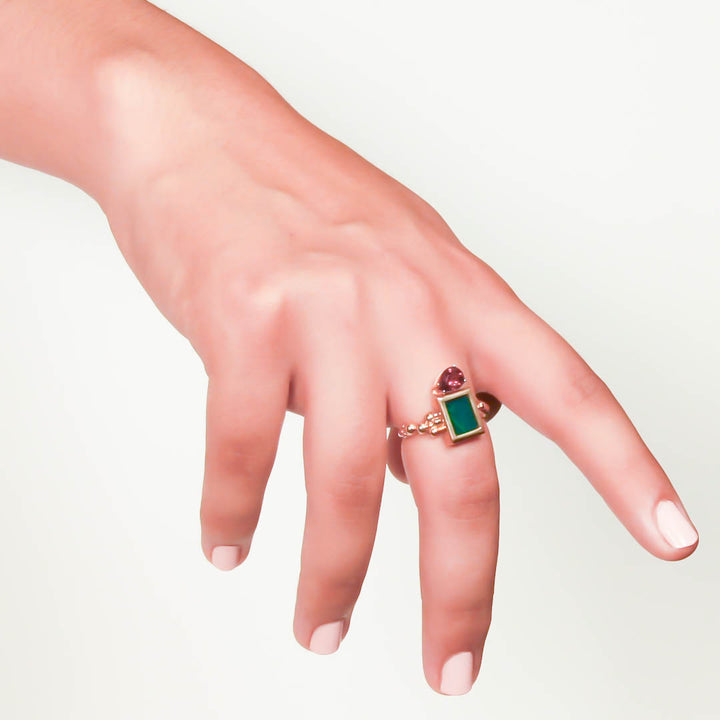 Serafino Joya Green Agate & Rhodolite Ring