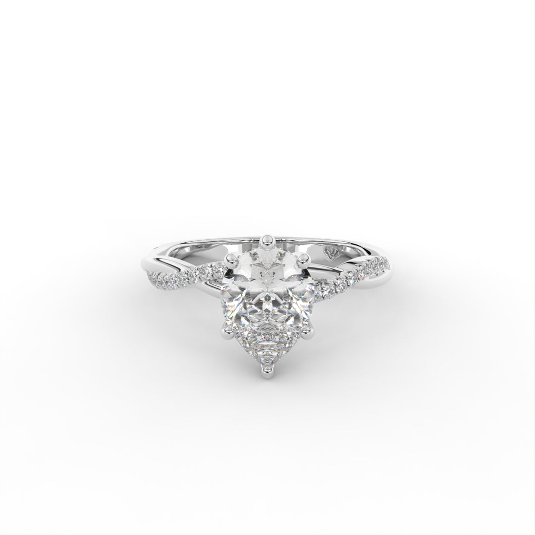 Rosa - 14k White Gold Twisted Shank Hidden Halo Diamond Engagement Ring