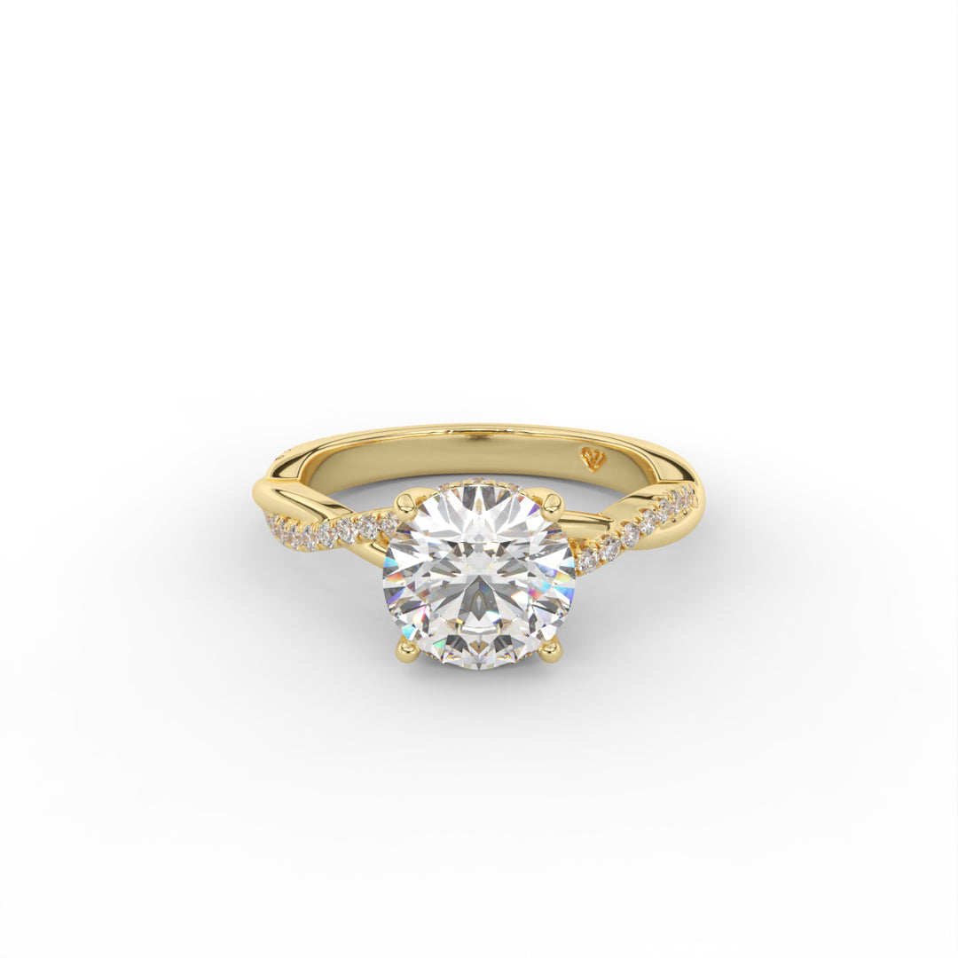 Rosa - 14K Yellow Gold Twisted Shank Hidden Halo Diamond Engagement Ring