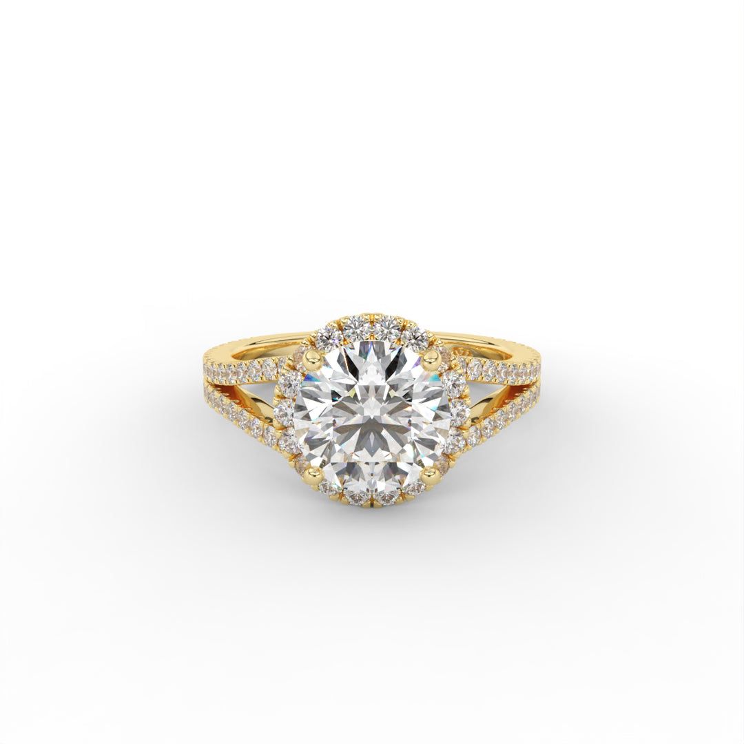 Mia - 14K Yellow Gold Split Shank Halo Diamond Engagement Ring